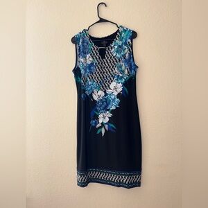 JM Collection Black and Blue Floral Midi Dress